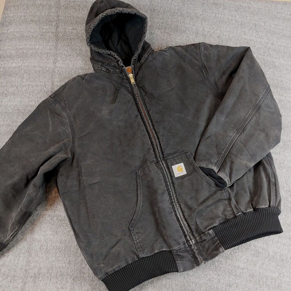VTG Carhartt Quilted Hooded Active Jacket J04 BLK Men’s 2XLT Black Y2K USA Chore
